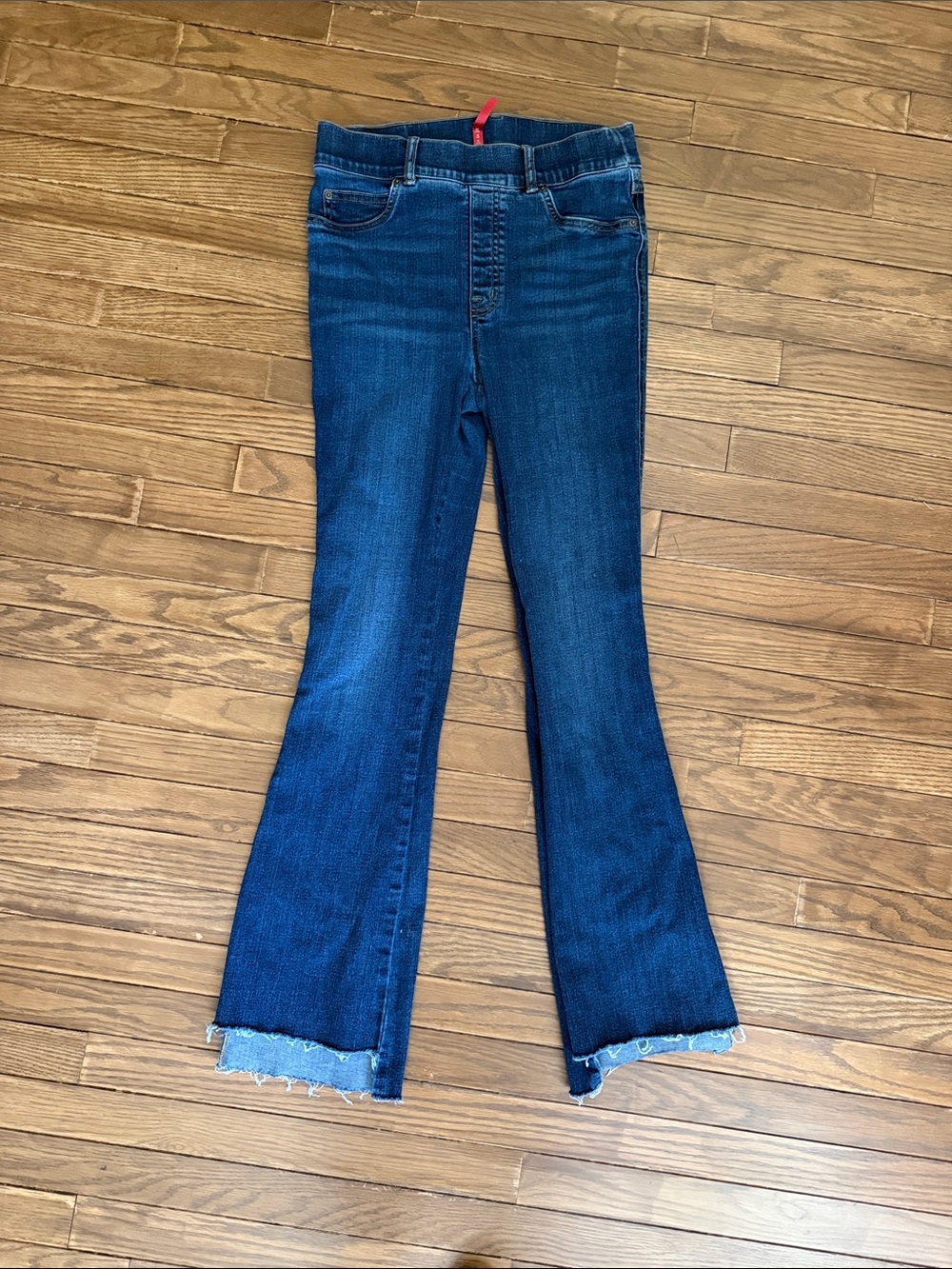 SPANX Dark Blue Flare Jeans with Raw Hem
